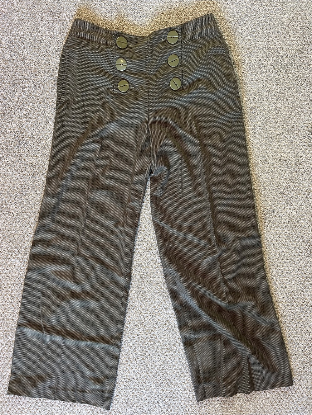 Source Unknown Olive Green Wide-Leg Pants with Button Front